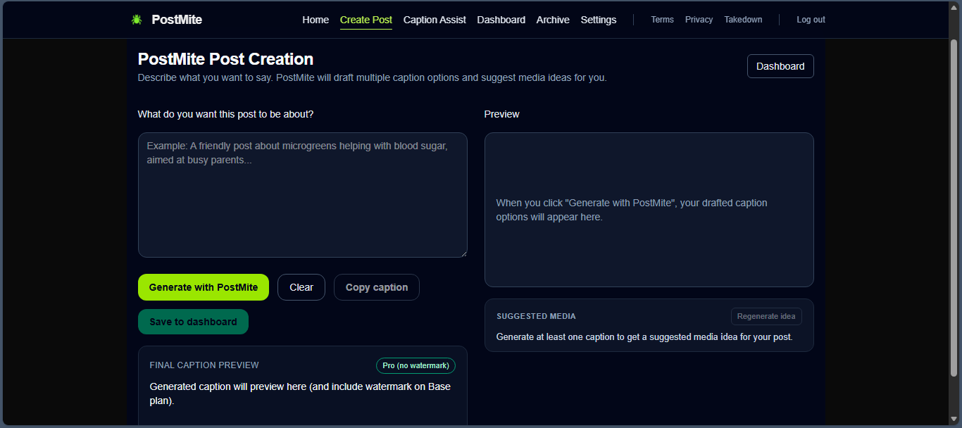 Create and schedule posts in PostMite